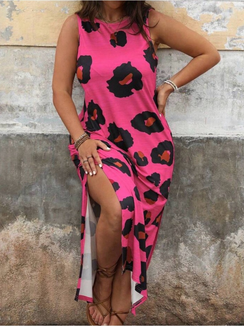 Sleeveless Pink Leopard Print Maxi Dress! - Picture 3 of 4